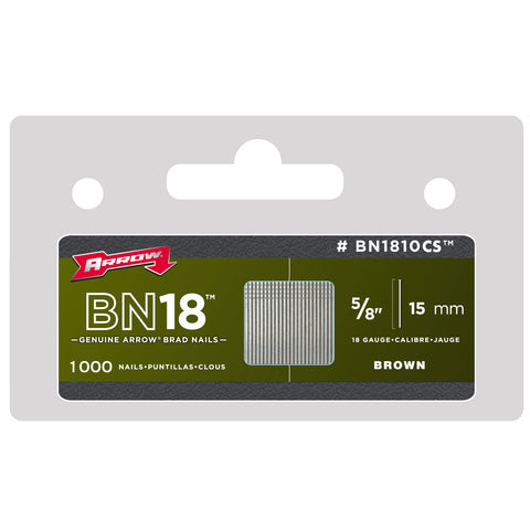 Arrow 15mm Brown Brad Nails, 1000 Pack, Steel, Staple Gun Nails