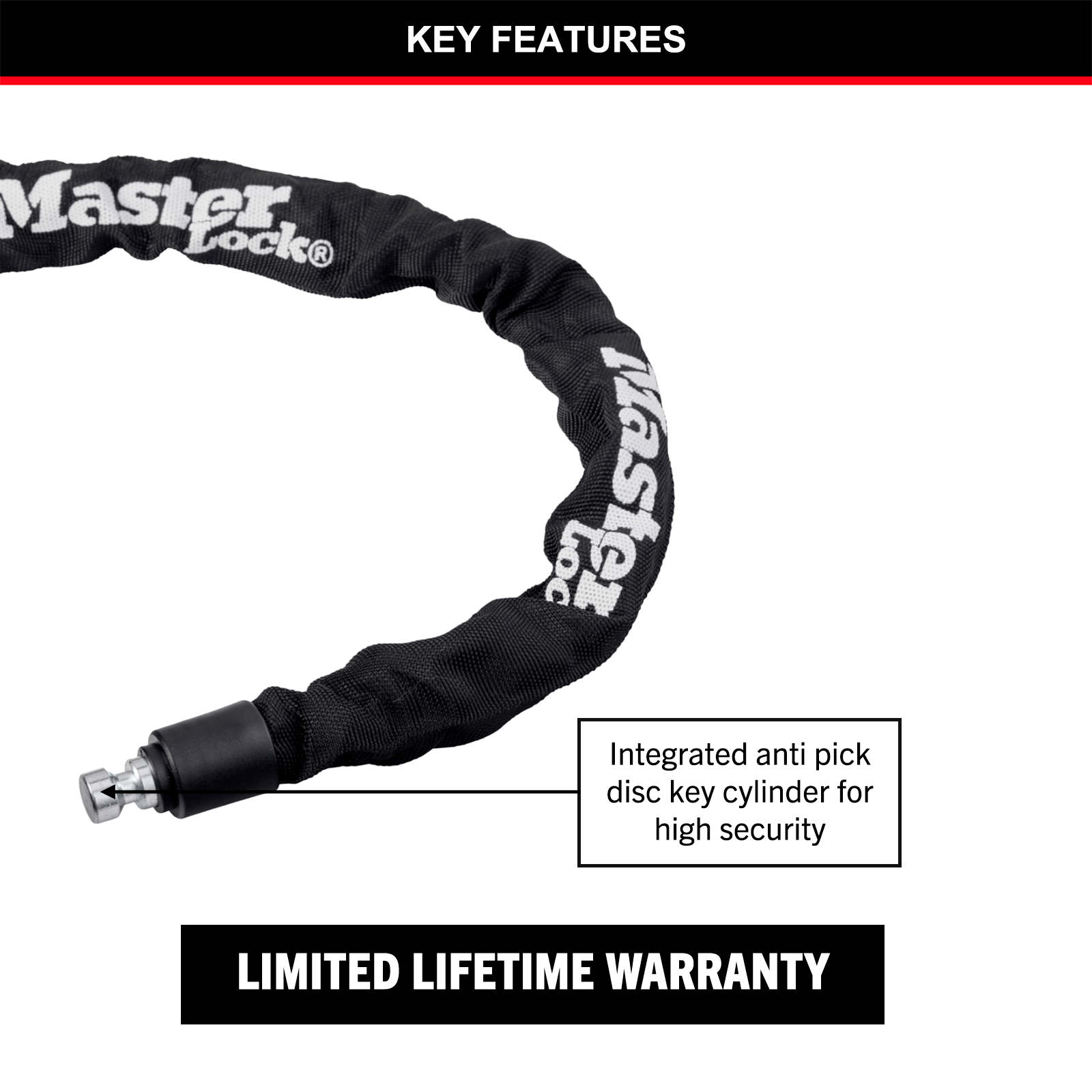 Master Lock 8mm x 0.9m Covered Chain With Integrated Key Lock, Steel, Nylon Covered