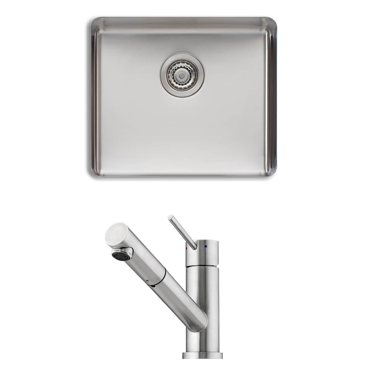 Oliveri Sonetto single bowl sink and Essente pull out tap - undermount, brushed stainless - SS31615SN1050U