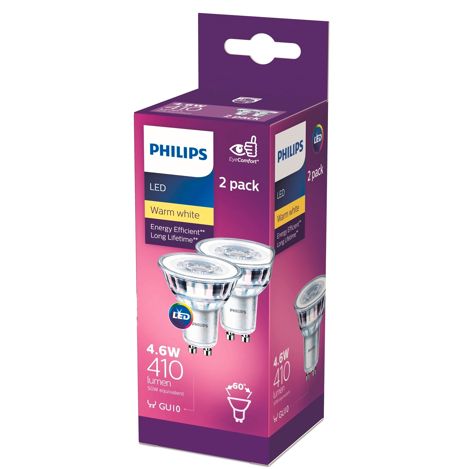 Philips GU10 LED Spot 410lm Warm White 4.6W - 2 Pack