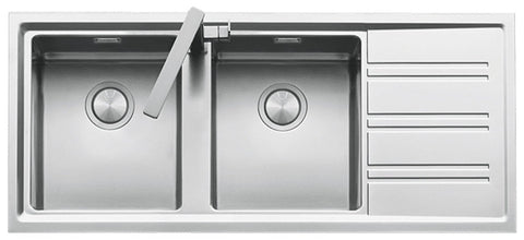 Barazza Easy double bowl sink with right hand drainer - Stainless steel, topmount - EASY200L