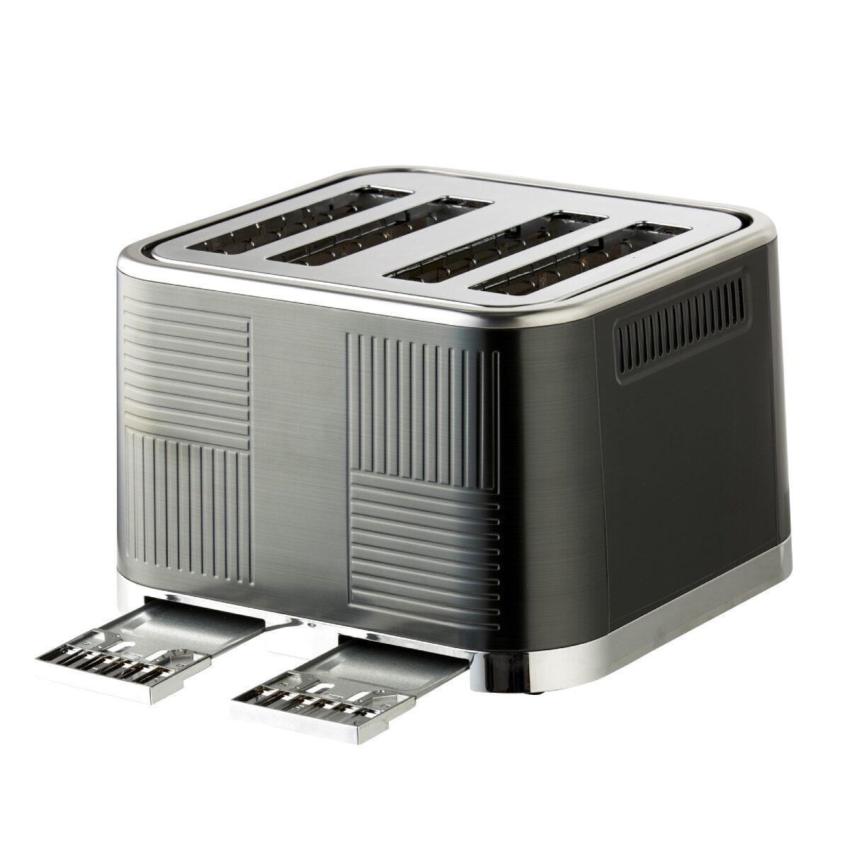 Russell Hobbs Geo Steel 4 Slice Toaster - Black Stainless Steel, High Lift, Browning Control - RHT404BLK