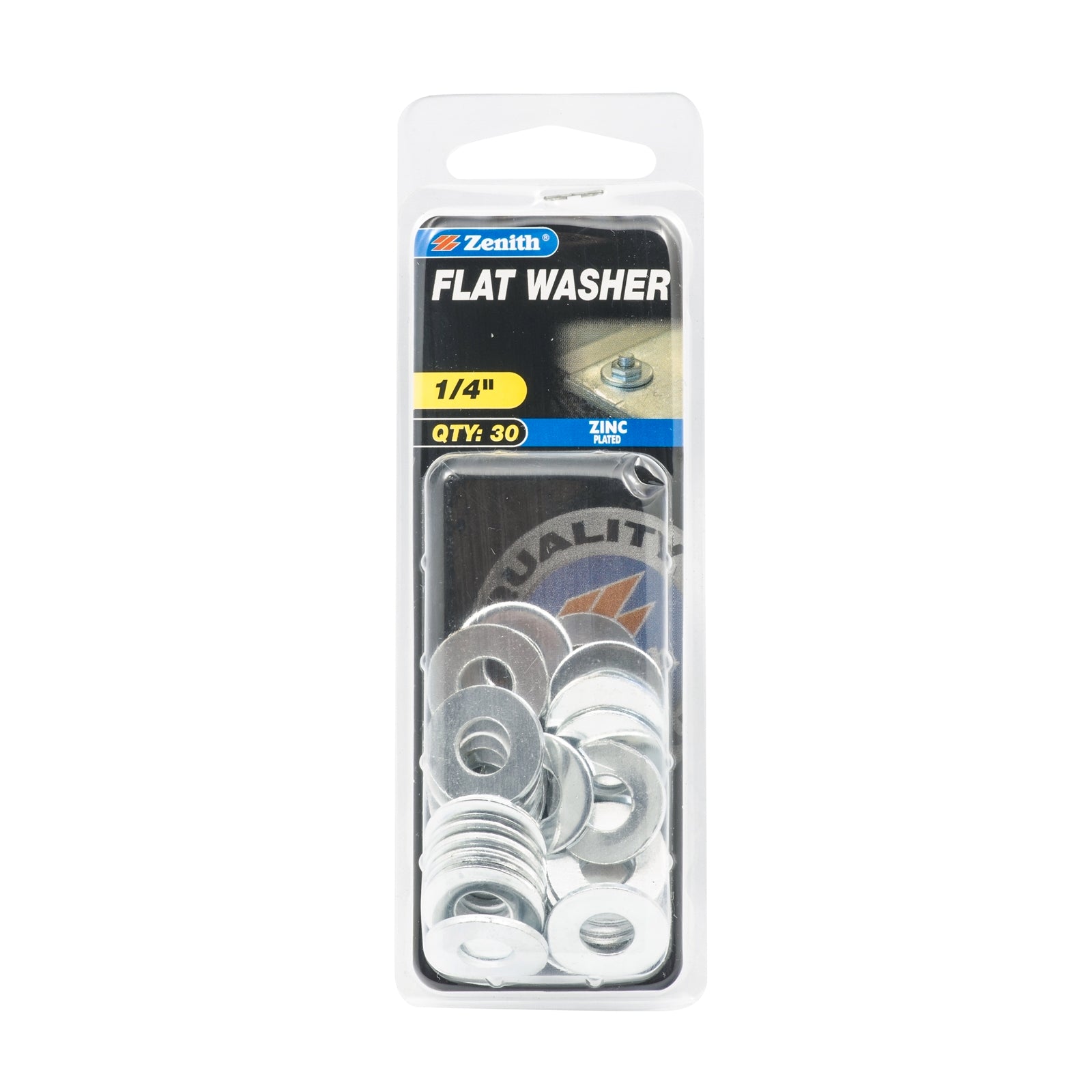Zenith 1/4" Zinc Plated Steel Flat Washers - 30 Pack