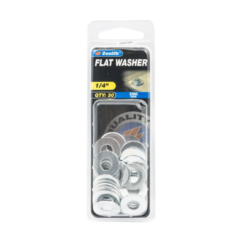 Zenith 1/4" Zinc Plated Steel Flat Washers - 30 Pack