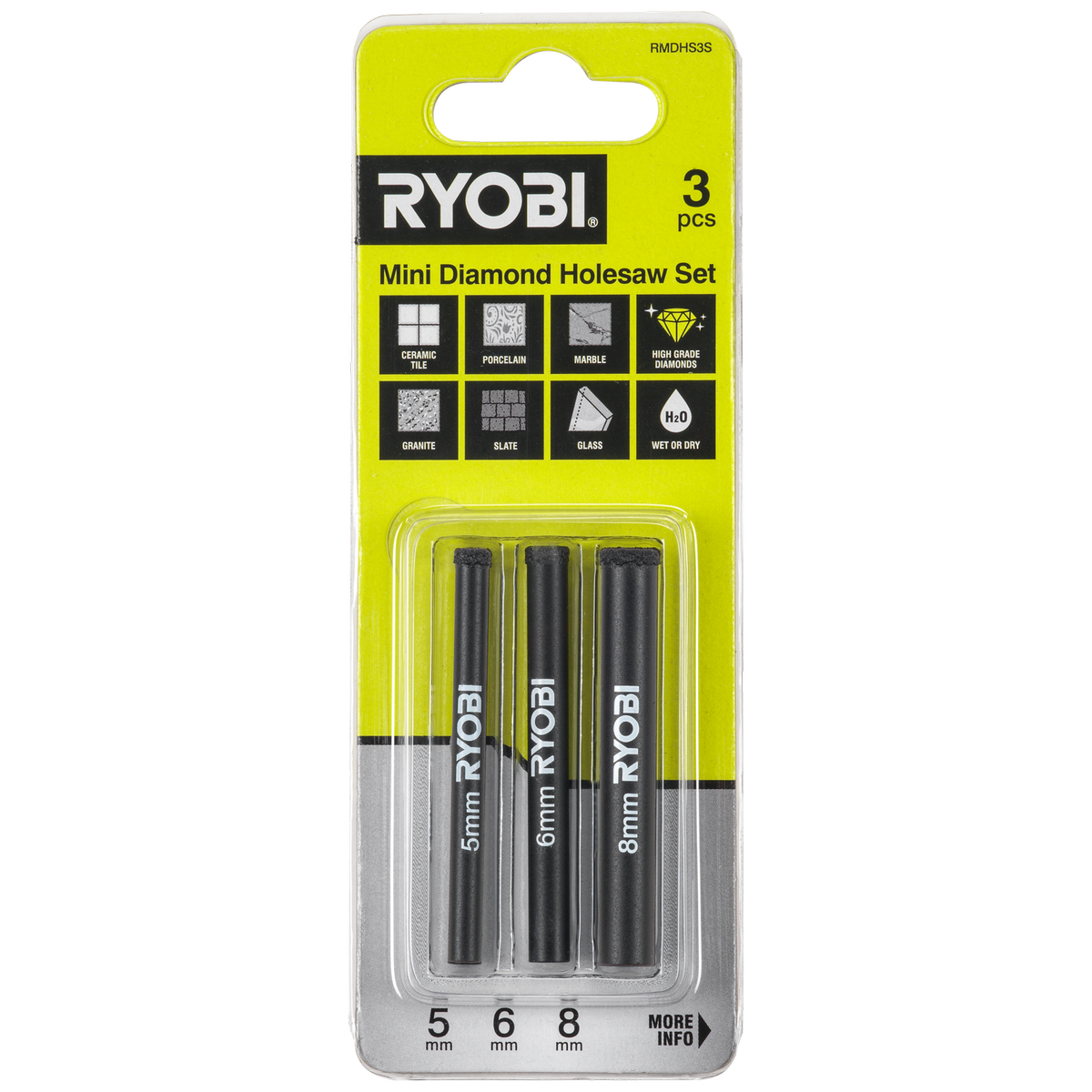 Ryobi 3 Piece Mini Diamond Holesaw Set Tile Porcelain Glass Stone