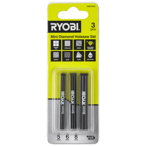 Ryobi 3 Piece Mini Diamond Holesaw Set Tile Porcelain Glass Stone