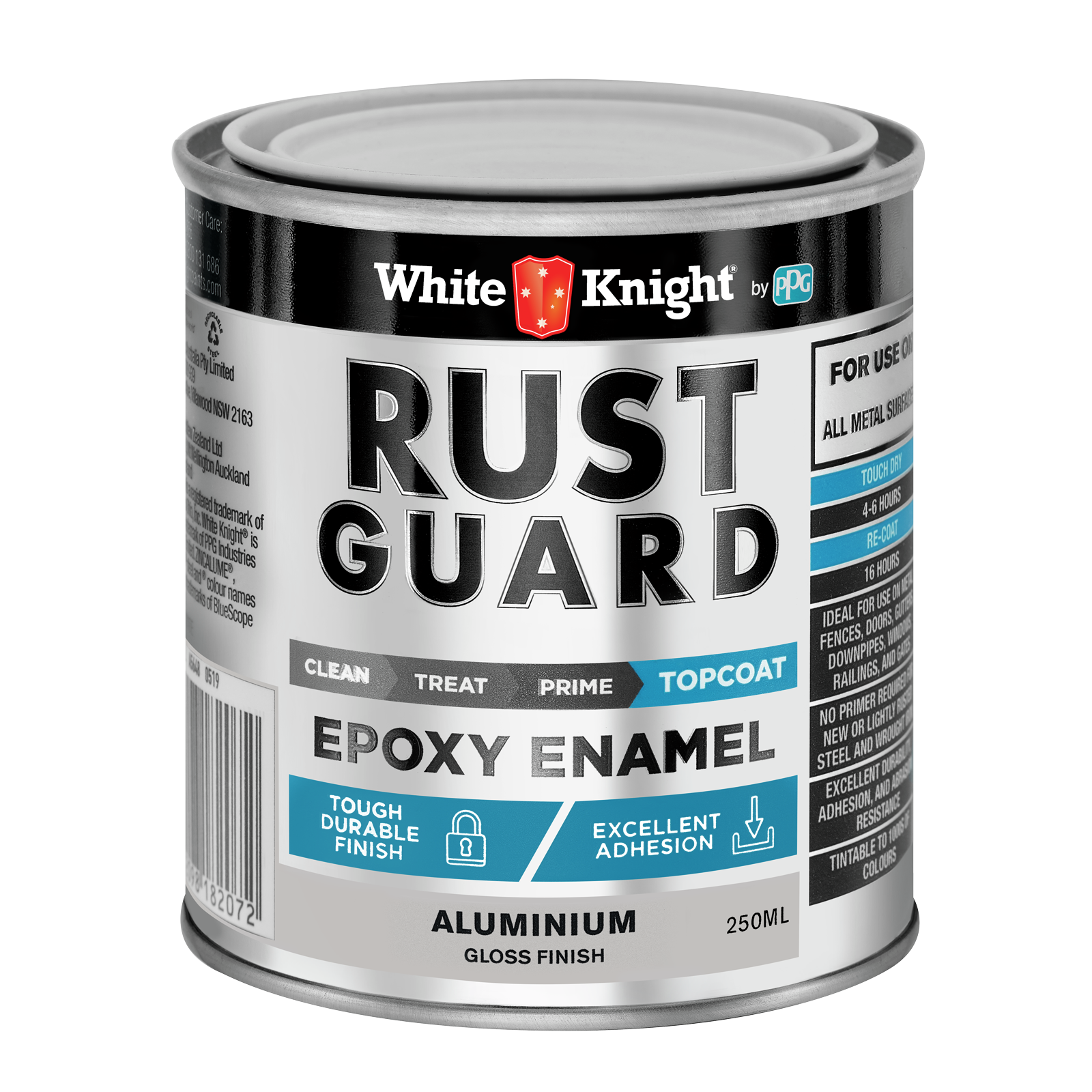 White Knight Rust Guard 250ml Aluminium Gloss Epoxy Enamel Metal Paint