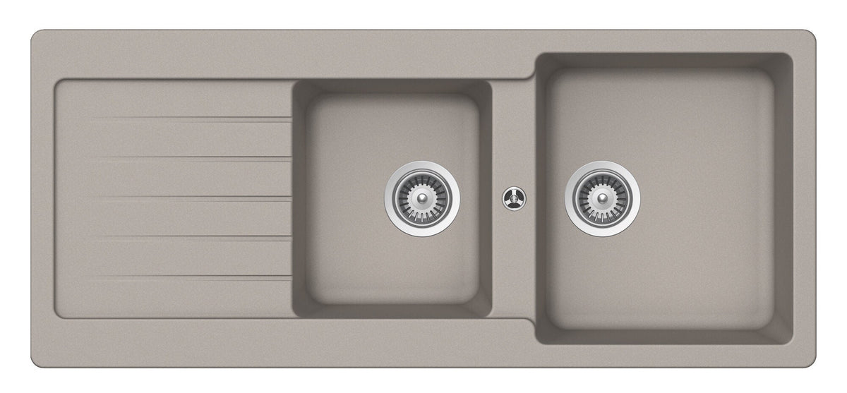 Abey 1 and 3/4 bowl undermount sink pack with left hand drainer and 4 star mixer - Concrete - TD200TC