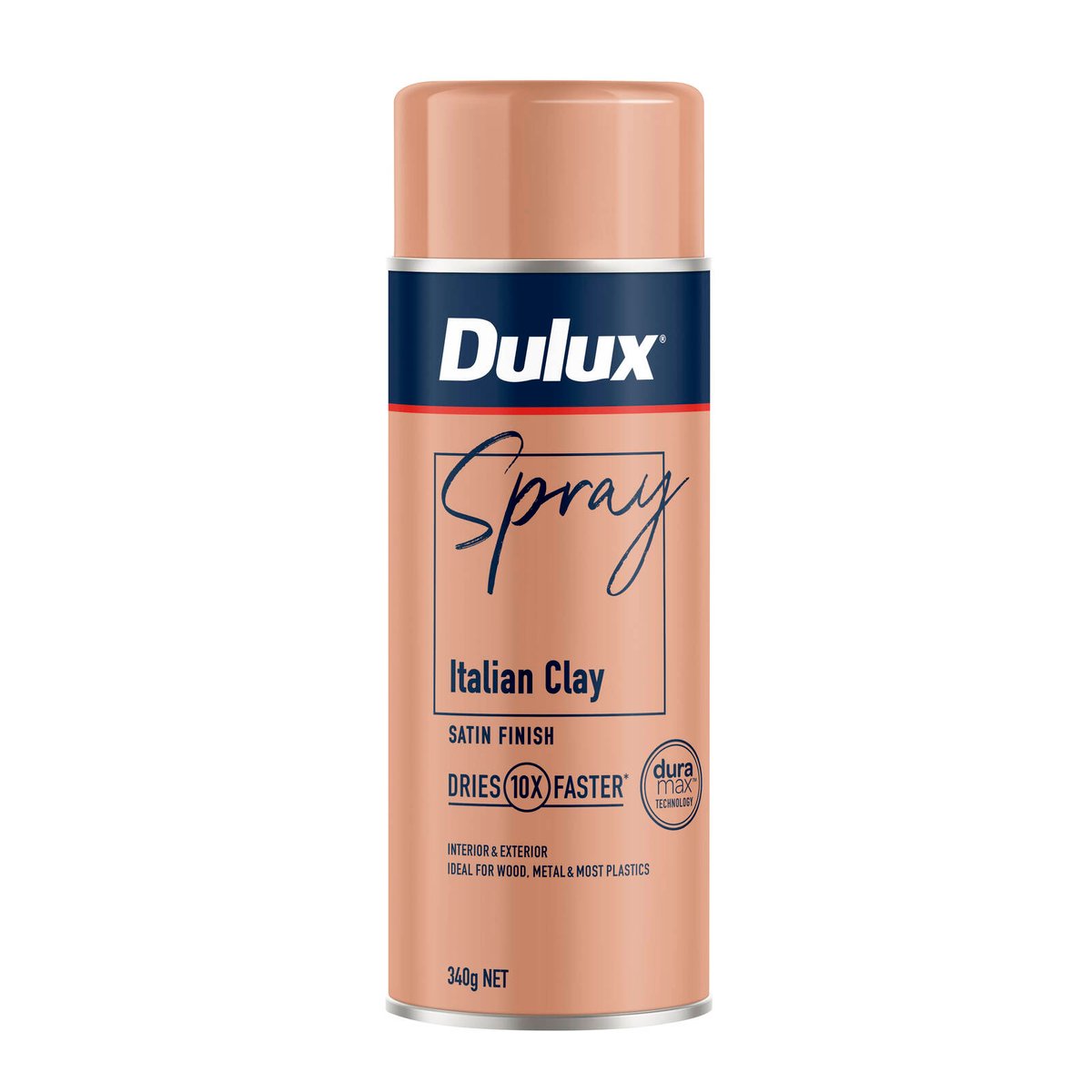 Dulux 340g Italian Clay Satin Spray Paint, Indoor, 2.2m2/L Coverage