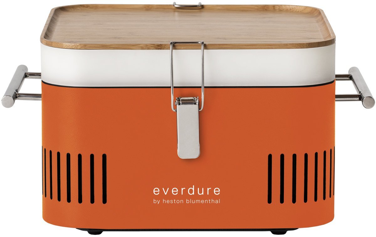 Everdure by Heston Blumenthal Cube Portable Charcoal BBQ - Porcelain Enamel Firebox - Orange - HBCUBEO