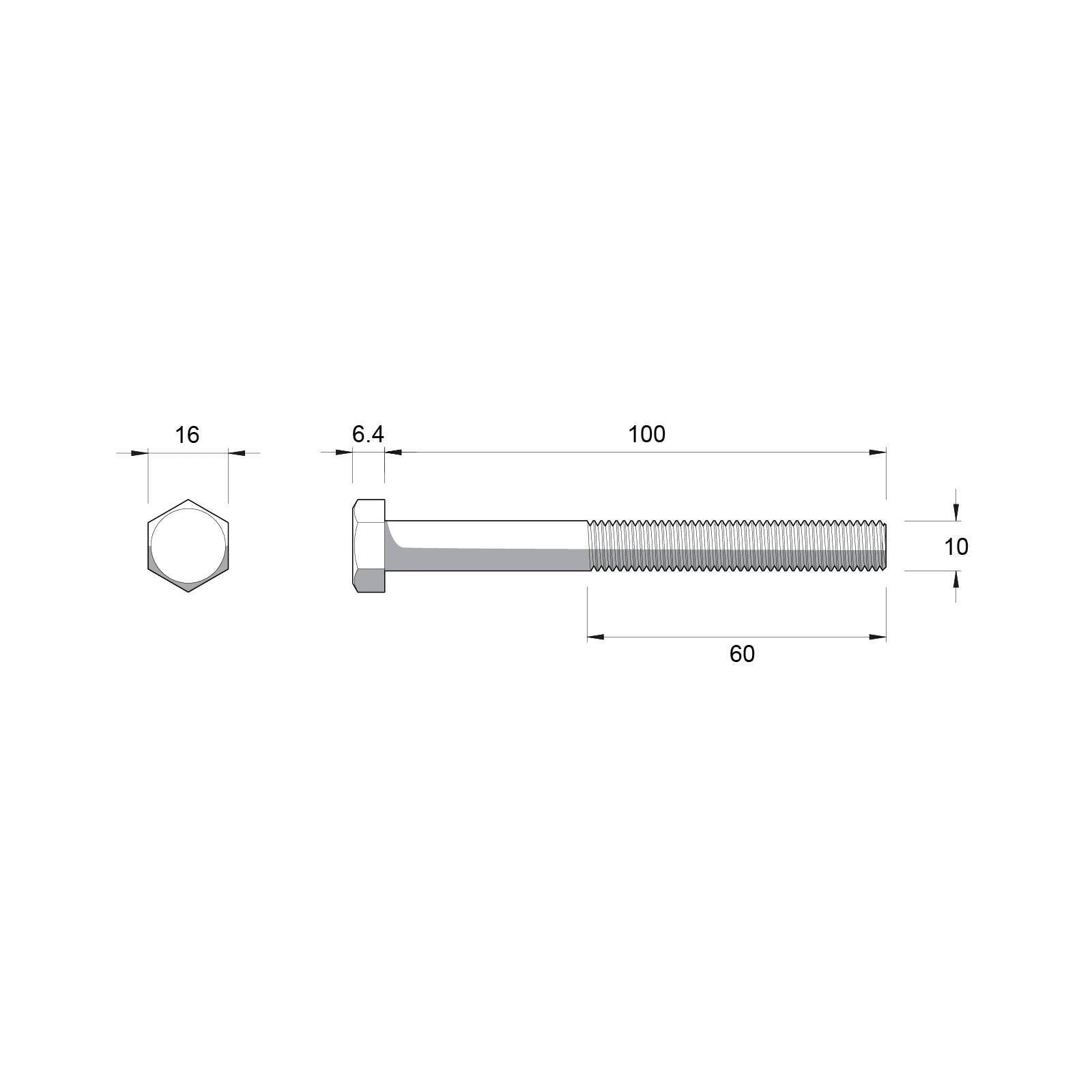 ZENITH M10 x 100mm Zinc Plated 4.6 Grade Hex Head Bolt and Nut