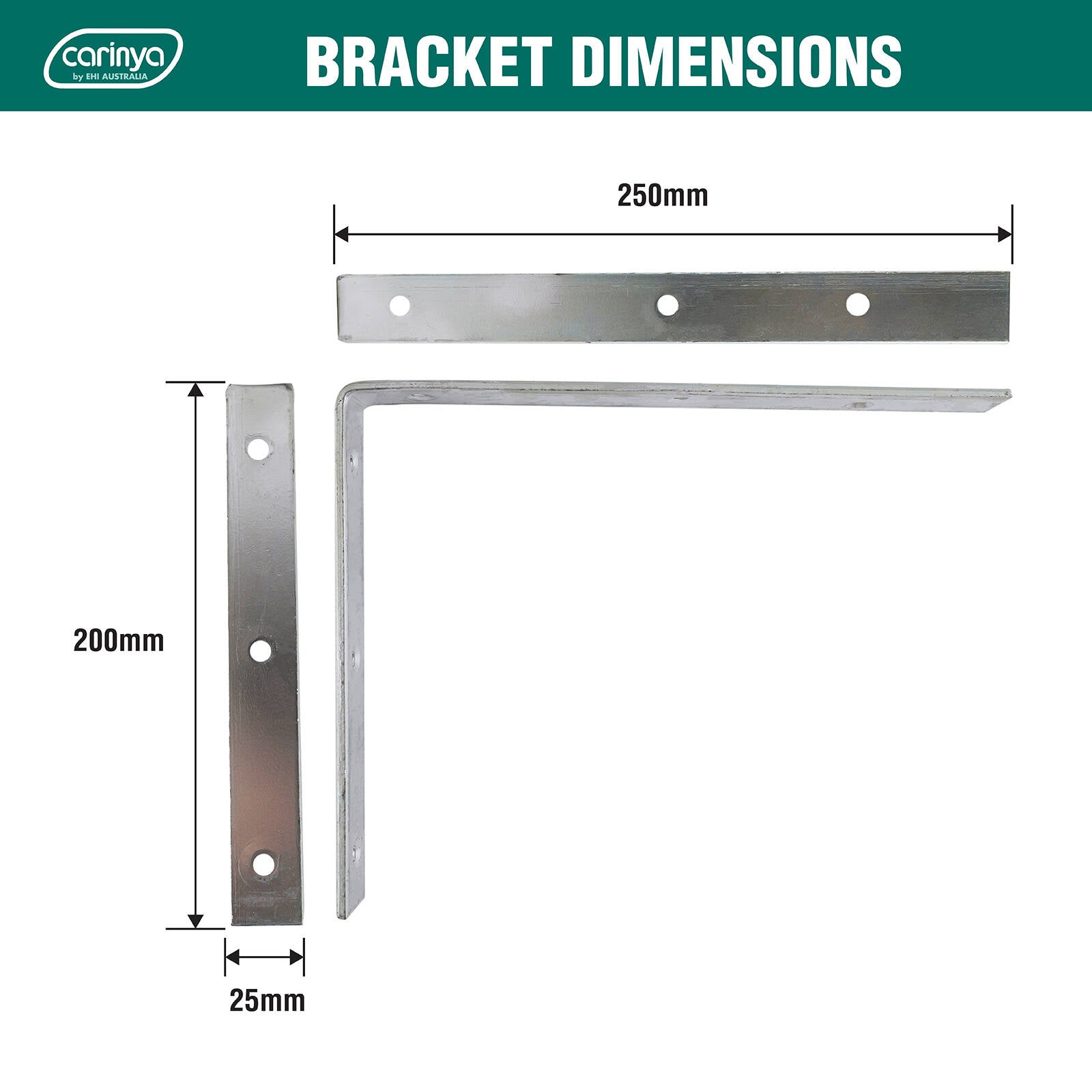 Carinya 250 x 200mm Zinc Plated Steel Heavy Duty Angle Bracket