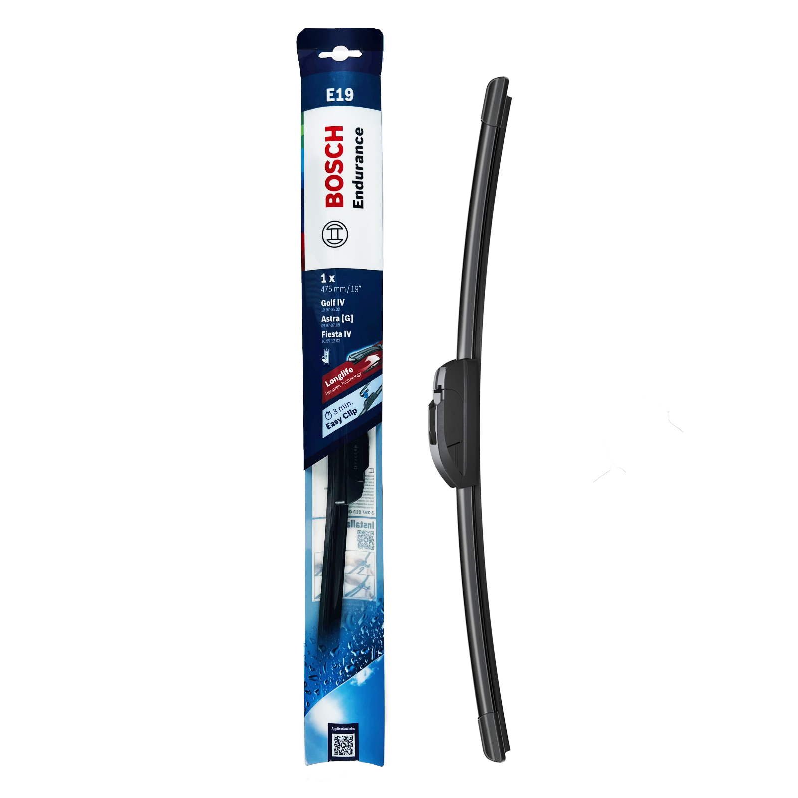 Bosch E19 19" 475mm Flat Endurance Wiper Blade, Hook Type Adapter