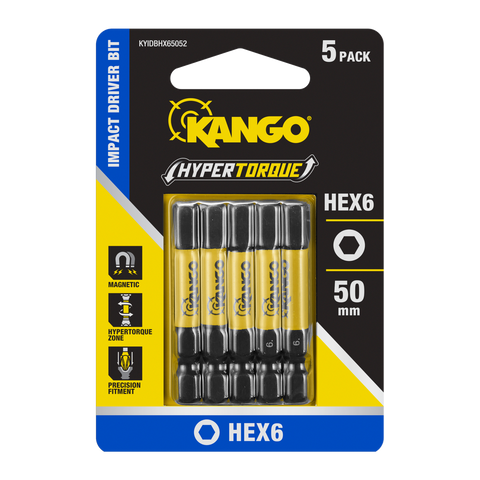 Kango Impact Driver Bit 5 Pack - 50mm HEX6 HYPERTORQUE™ - High Torque Performance - SuperSaverAU - view 1