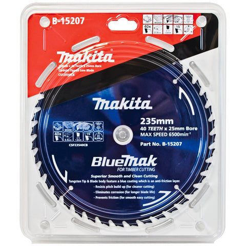 Makita 235mm 40T BlueMak TCT Circular Saw Blade, 25mm Bore, Timber Cutting