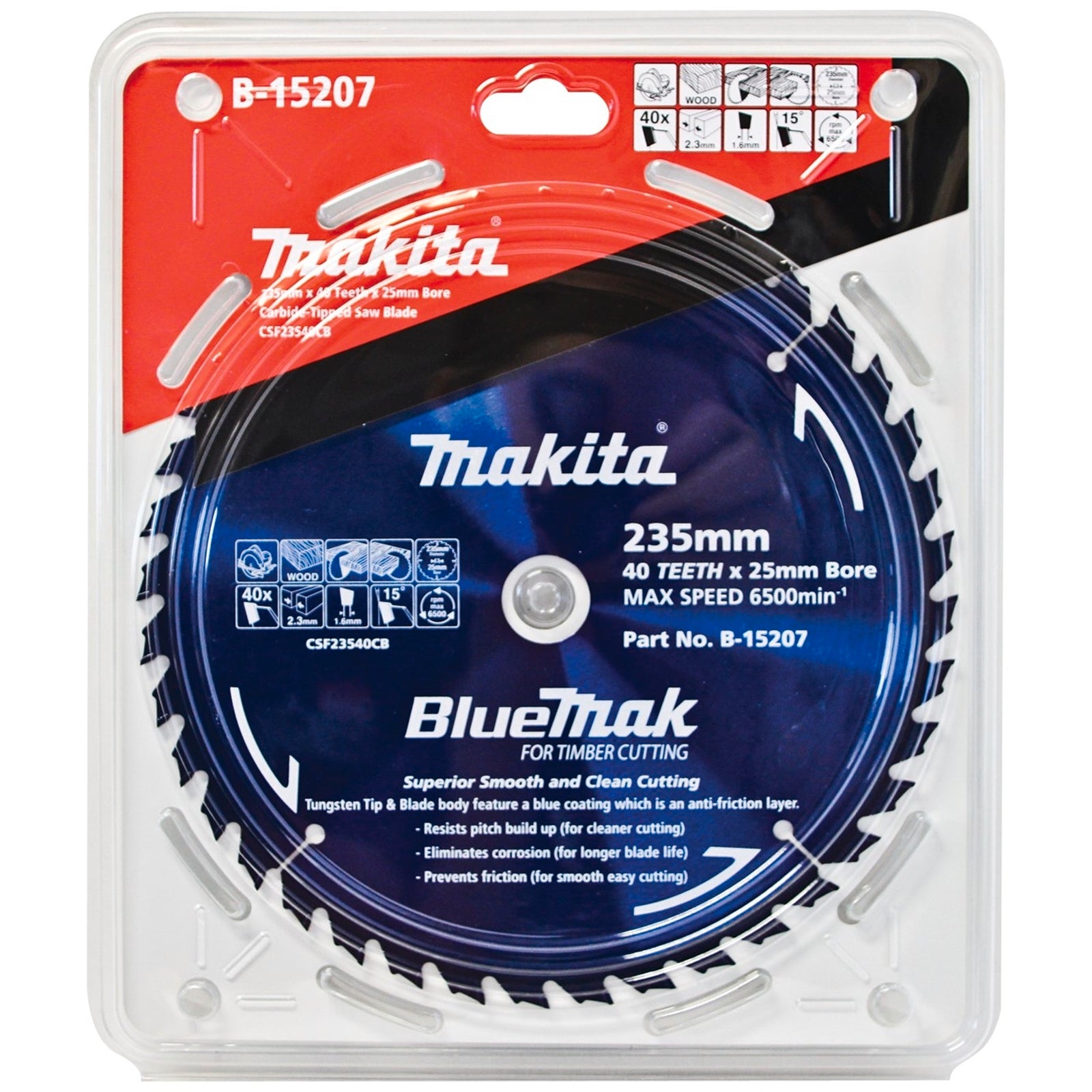 Makita 235mm 40T BlueMak TCT Circular Saw Blade, 25mm Bore, Timber Cutting