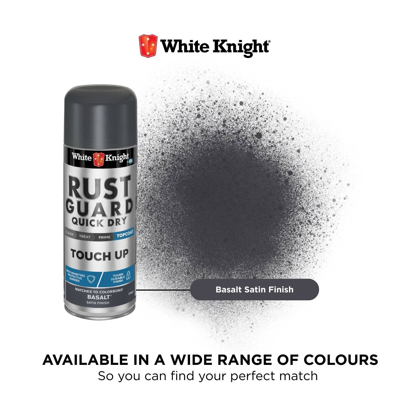 White Knight Rust Guard Touch Up Spray Paint Basalt Satin 300g - For COLORBOND & Metal