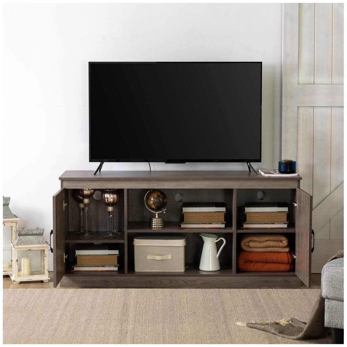 Zinus Wade TV Cabinet - Brown - Three Adjustable Shelves - Cord Ports - Hidden Storage - AU-UTOTV1-16G
