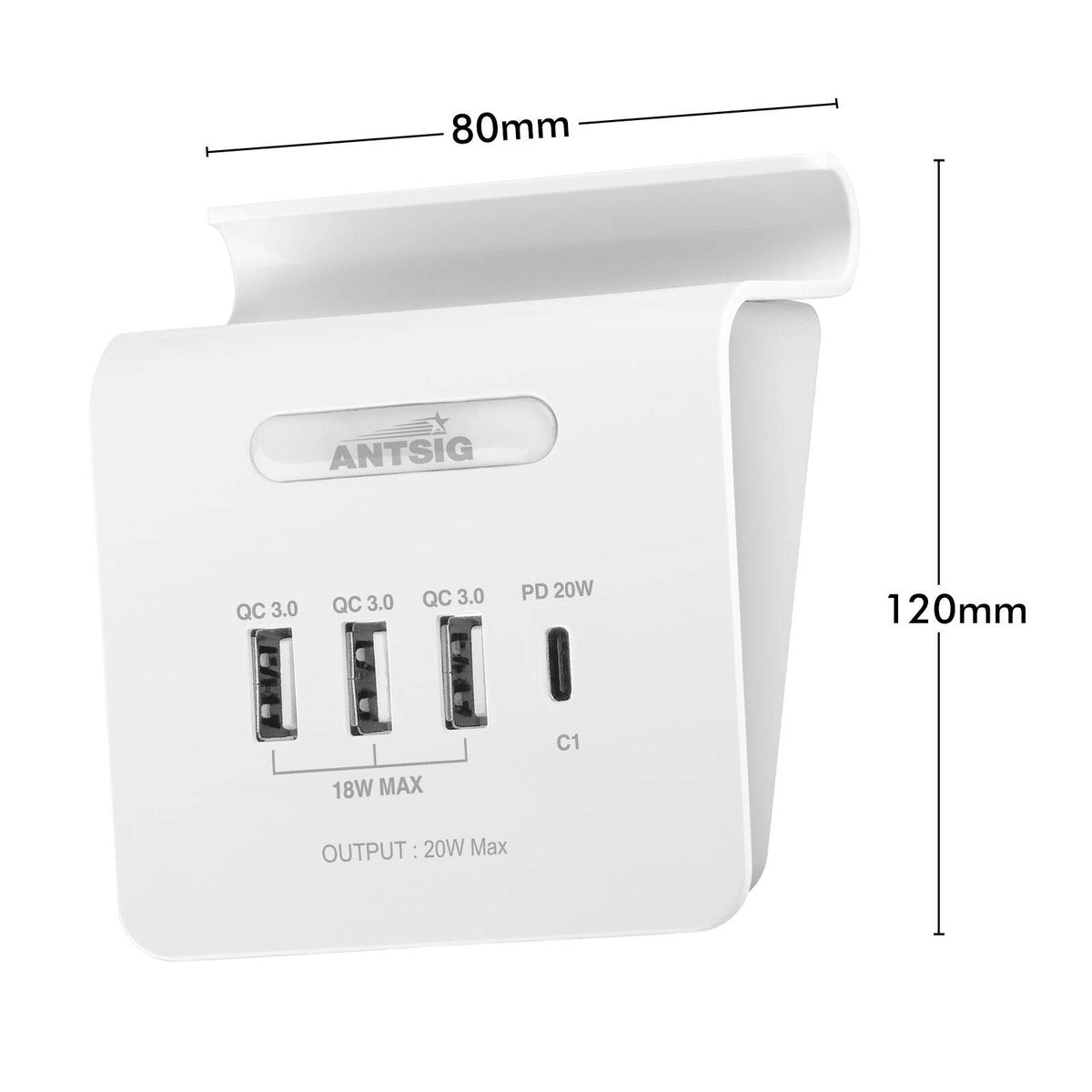 Antsig 20W Compact USB Charger - 3x QC 3.0 USB-A + USB-C PD, Device Holder AP3034B