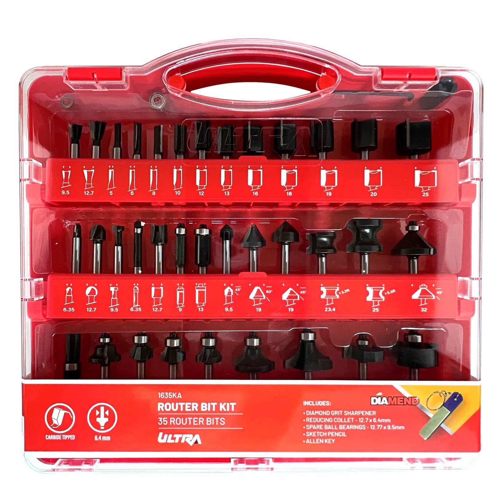Ultra 6.4mm 35 Piece Tungsten Carbide Tipped Router Bit Set