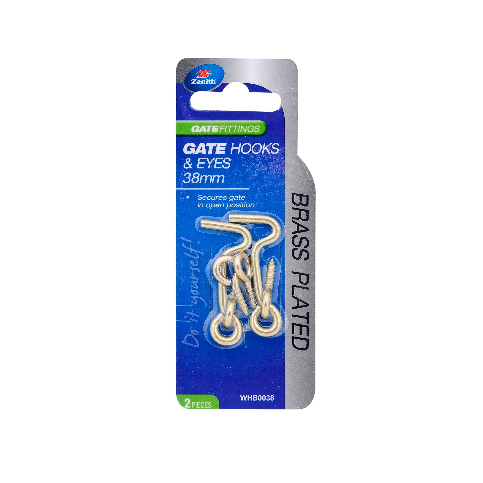 Zenith 38mm Brass Plated Steel Gate Hooks and Eyes - 2 Pack