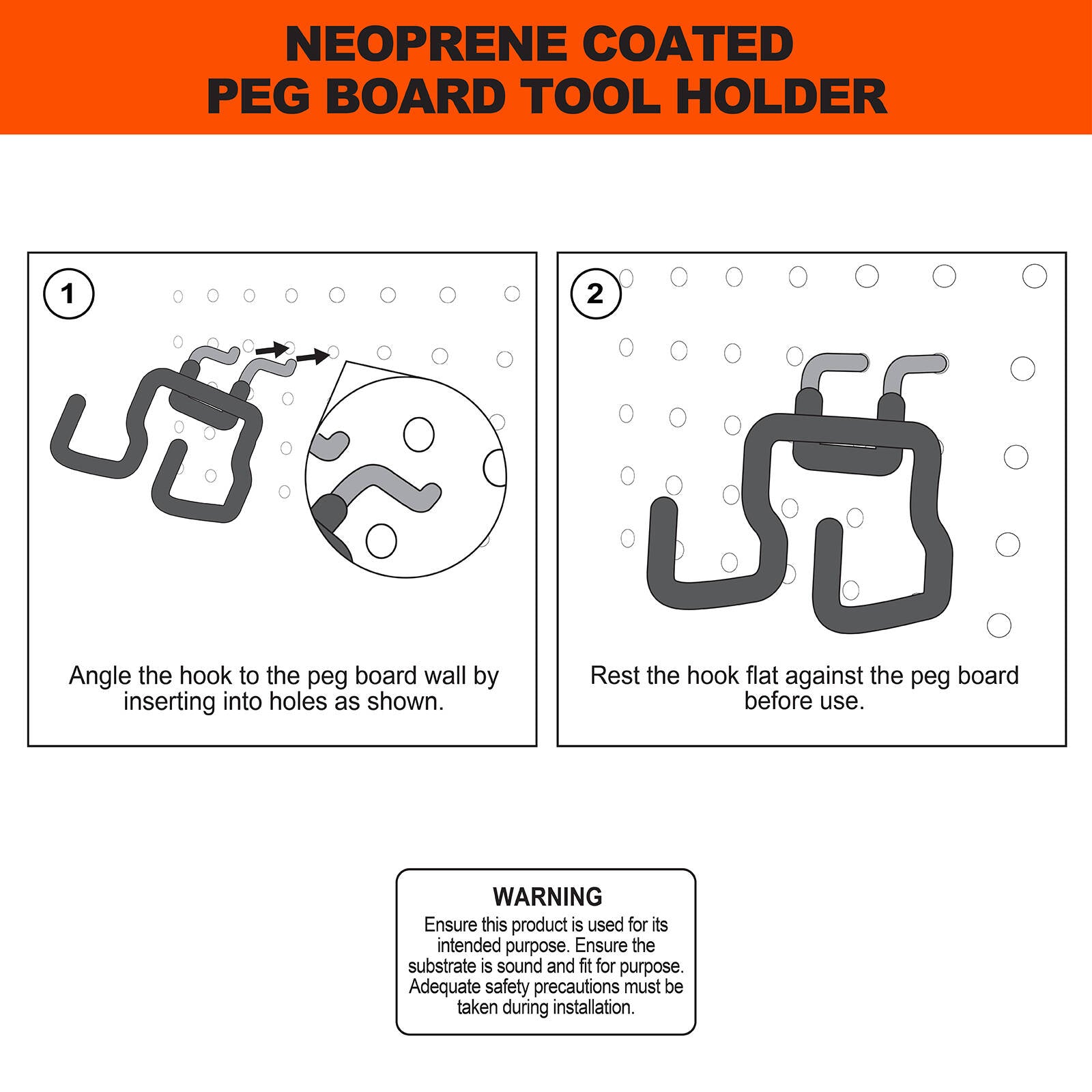 Everhang Neoprene Coated Pegboard Tool Holder Black - 4 Pack