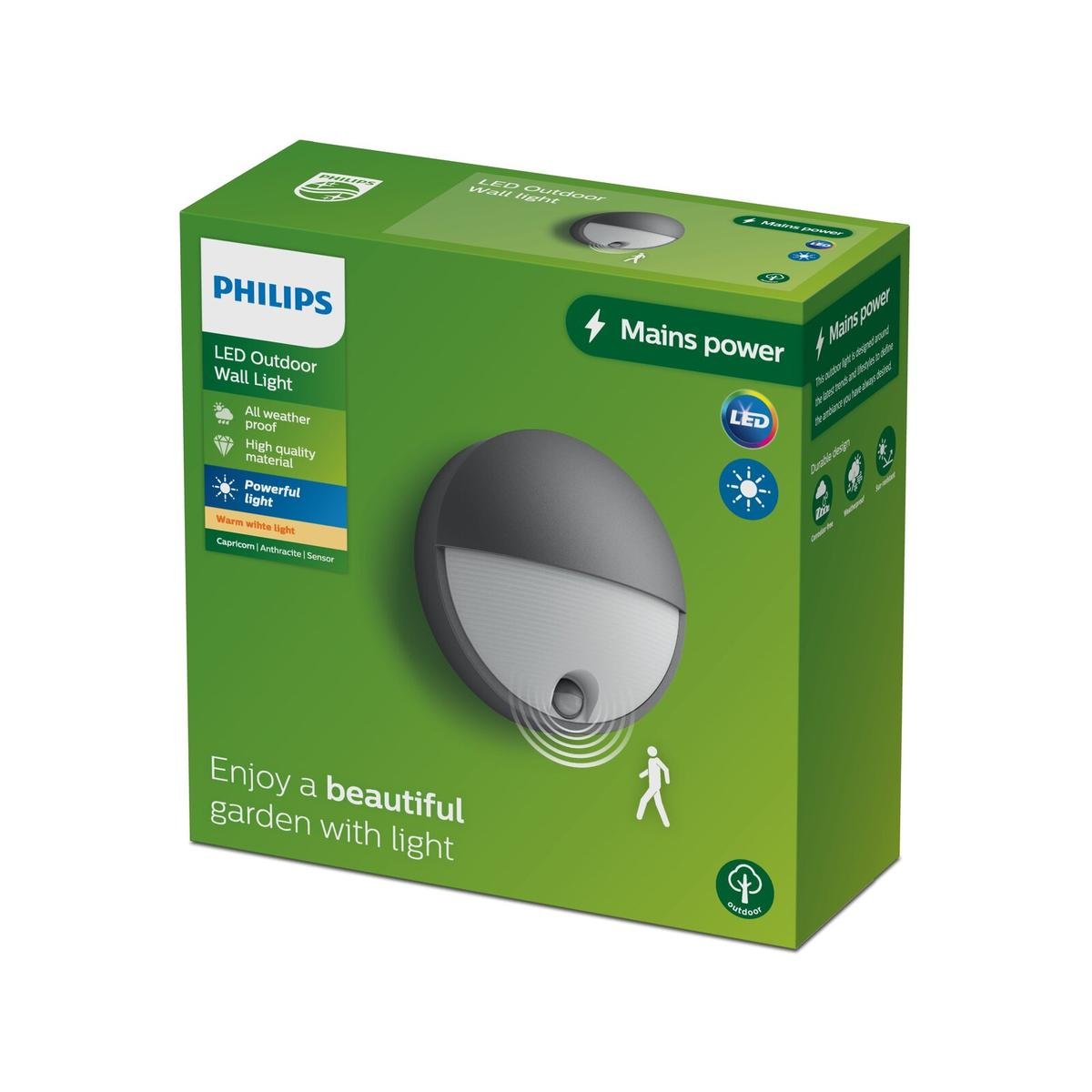 Philips LED Outdoor Round Wall Light - 700lm - 5.5W - IP44 Water-Resistant - Warm White - SuperSaverAU - view 1