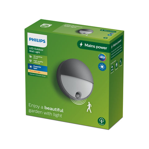 Philips LED 700lm Warm White 5.5W 240V Outdoor Round Wall Light, Weather Resistant 915005193007