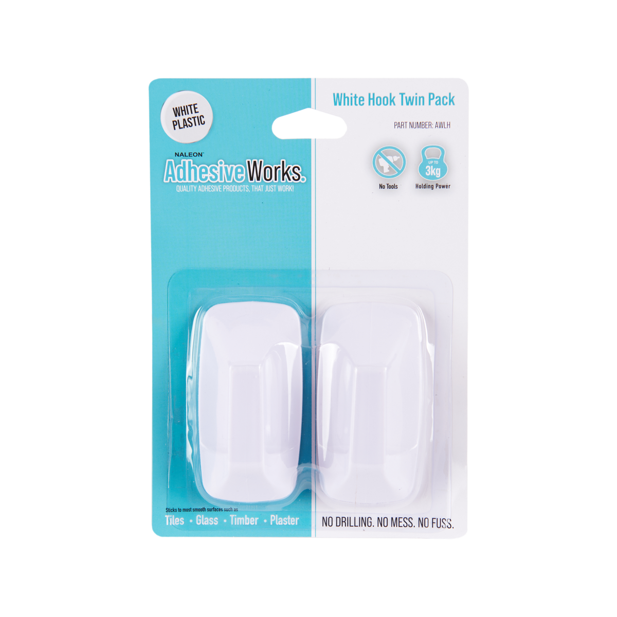 Naleon White Self-Adhesive Hook 40 x 80mm - 2 Pack