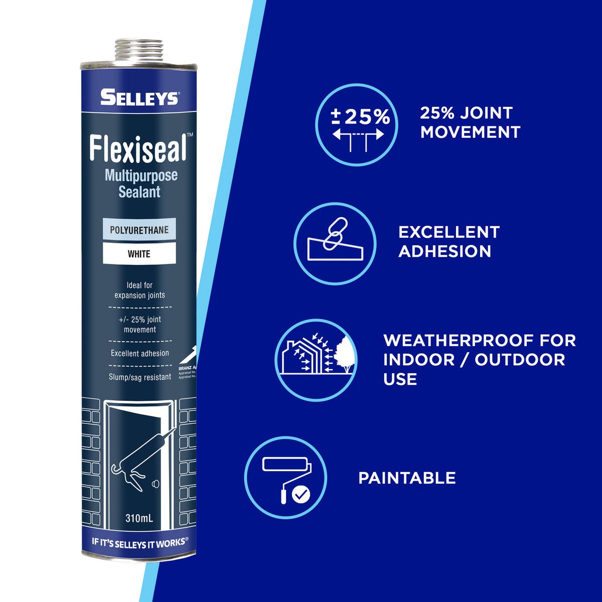 Selleys White Flexiseal Polyurethane Sealant 310ml Weatherproof Flexible - SuperSaverAU - view 3