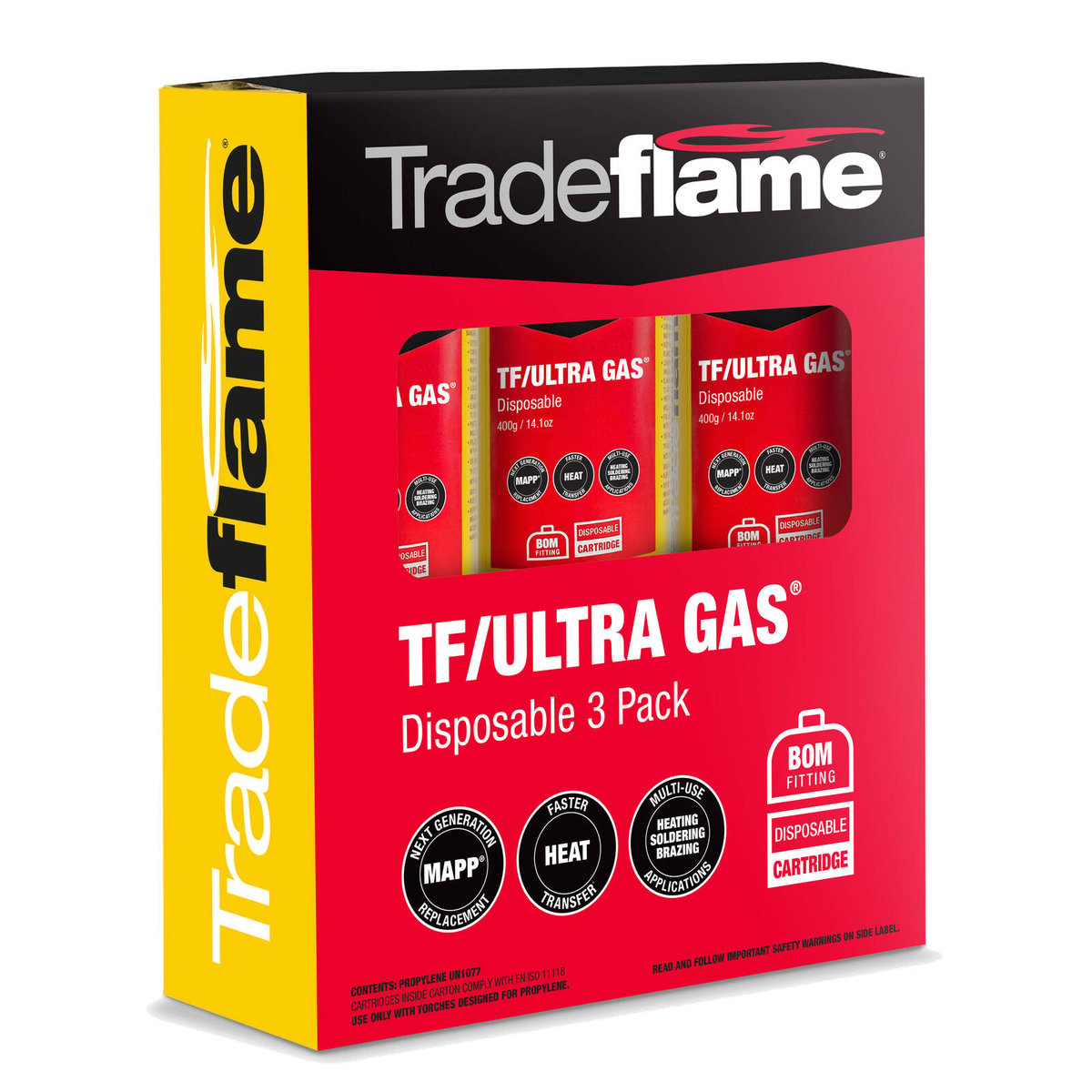 Tradeflame Mapp Replacement Gas 400g 3 Pack High-Performance Cartridges - SuperSaverAU - view 1