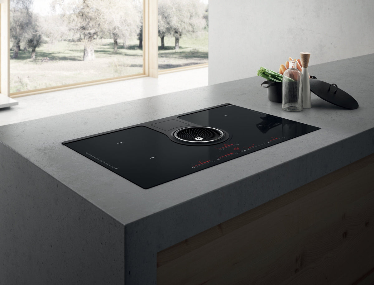 Elica 83cm Induction Cooktop with Ducted Ventilation - Black Glass, 9 Fan Speeds - NIKOLATESLAHPBLA83