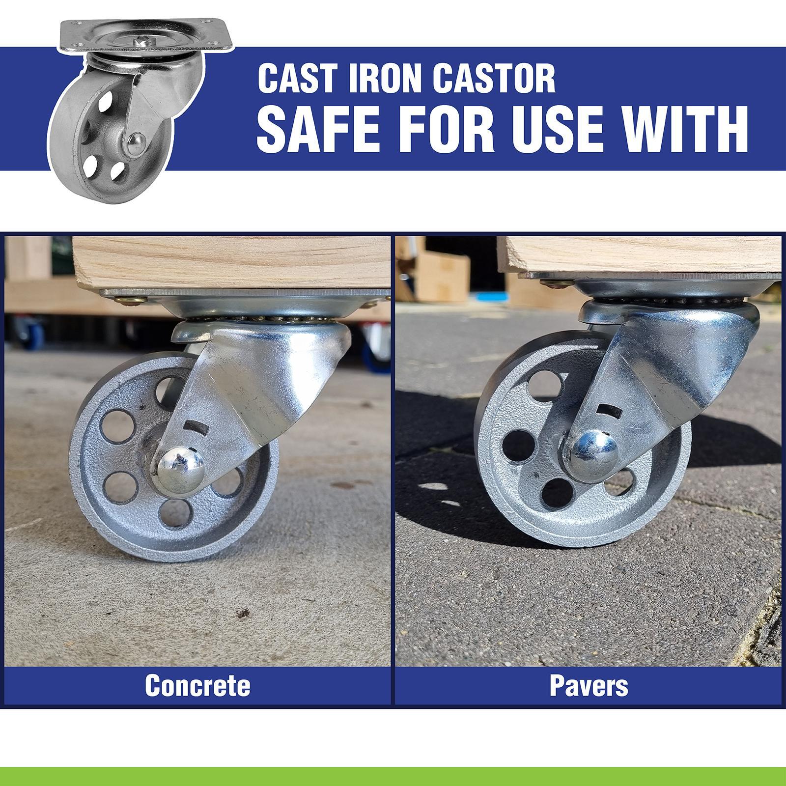 Easyroll 50mm Silver Cast Iron Swivel Plate Castor, 55kg Load
