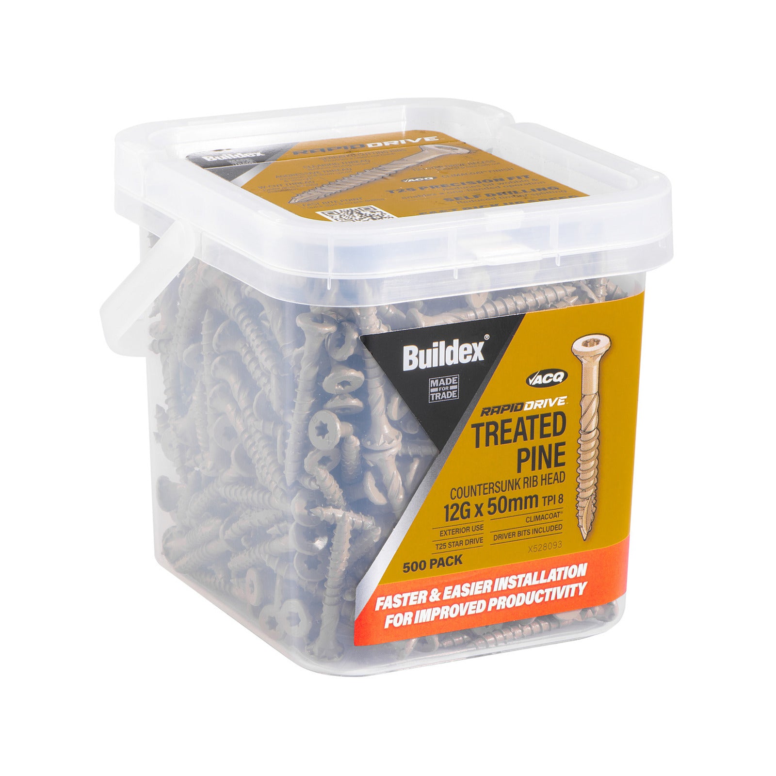 Buildex 12g x 50mm RapidDrive Treated Pine Climacoat Screws - Box of 500