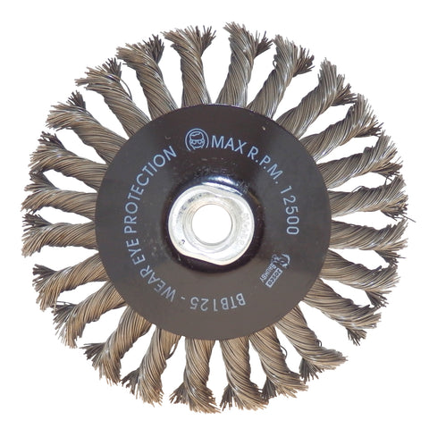 Josco 125mm Twistknot Wire Bevel Brush, High Carbon Steel Wire, for Angle Grinder