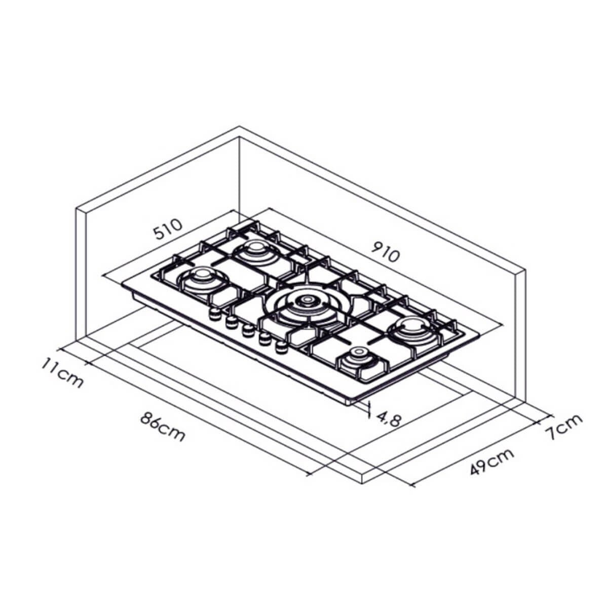 Beko 90cm Stainless Steel Gas Cooktop - 5 Burners with Wok Burner, Cast-Iron Pan Supports - BCT90GX1