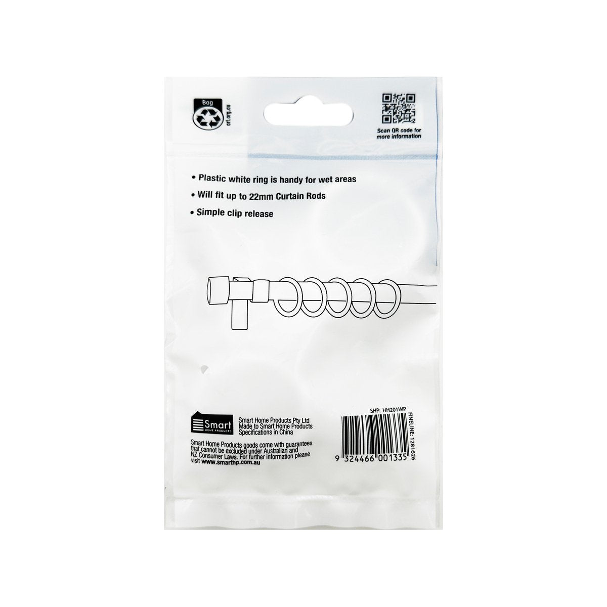 Windoware Curtain Rod Rings - 25mm - White - 10 Pack - Plastic - SuperSaverAU - view 5