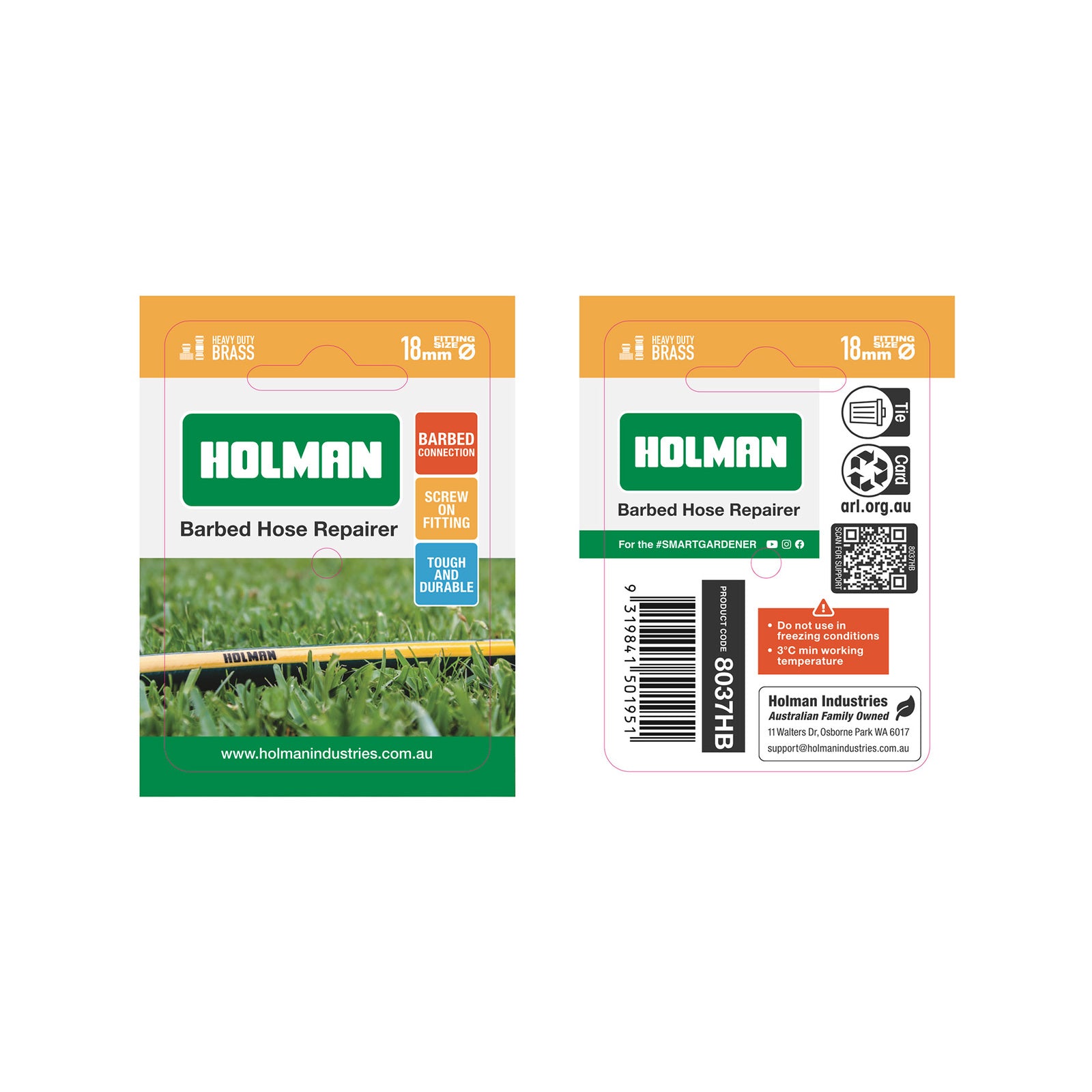 Holman 18mm Brass Barbed Screw On Hose Repairer, Outdoor