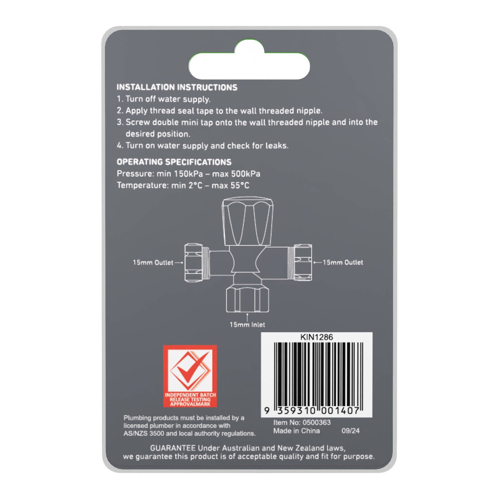 Kinetic 15 x 15mm Chrome Lead Free Brass Double Mini Tap