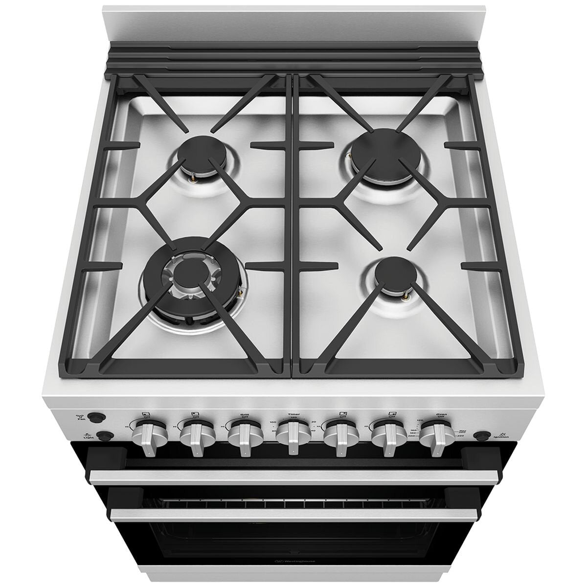 Westinghouse 60cm All Gas Freestanding Oven 80L - Stainless Steel, Wok Burner, Separate Grill - WFG612SCH