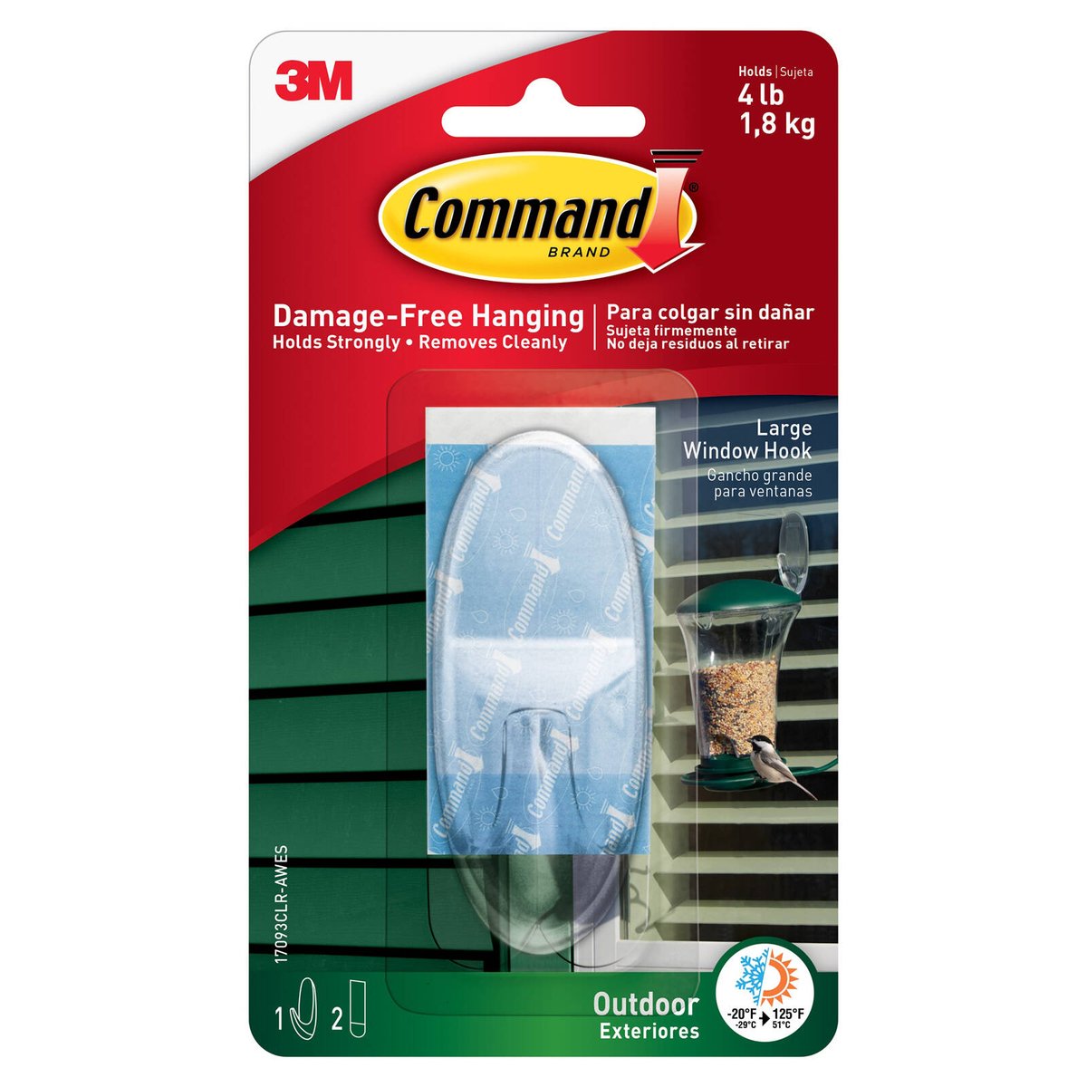 Command Large Clear Outdoor Window Hook Damage Free