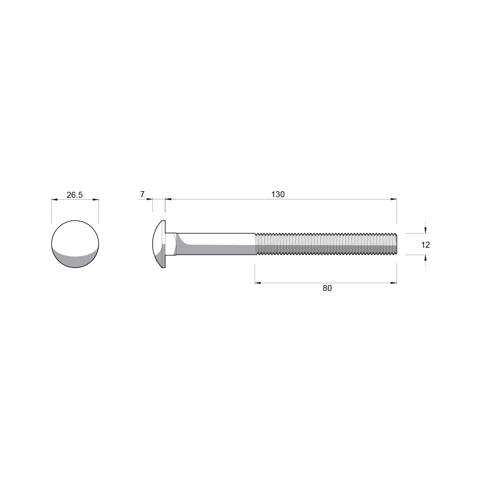 Zenith M12 x 130mm Hot Dip Galvanised Cup Head Bolt & Nut - 4.6 Grade Steel
