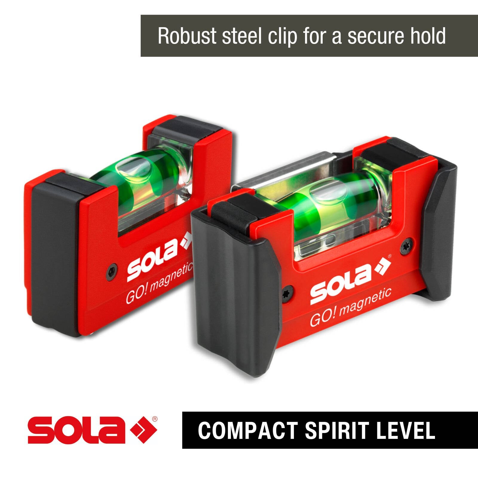 Sola Mini Compact Magnetic Spirit Level with Case Red