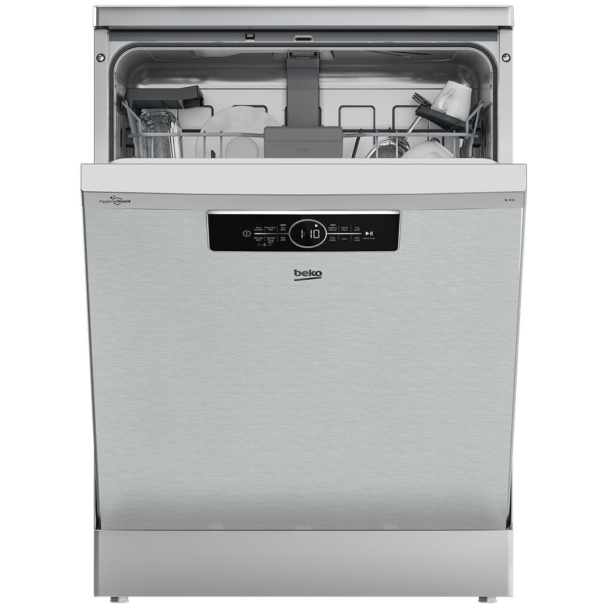 Beko 60cm Freestanding Dishwasher - 14 Place Settings, Stainless Steel, Auto Program, Steam Gloss - BDFB1430X