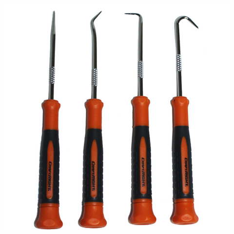 Craftright 4 Piece Hook & Pick Set, Hardened Steel with Ergonomic Black & Orange Handles