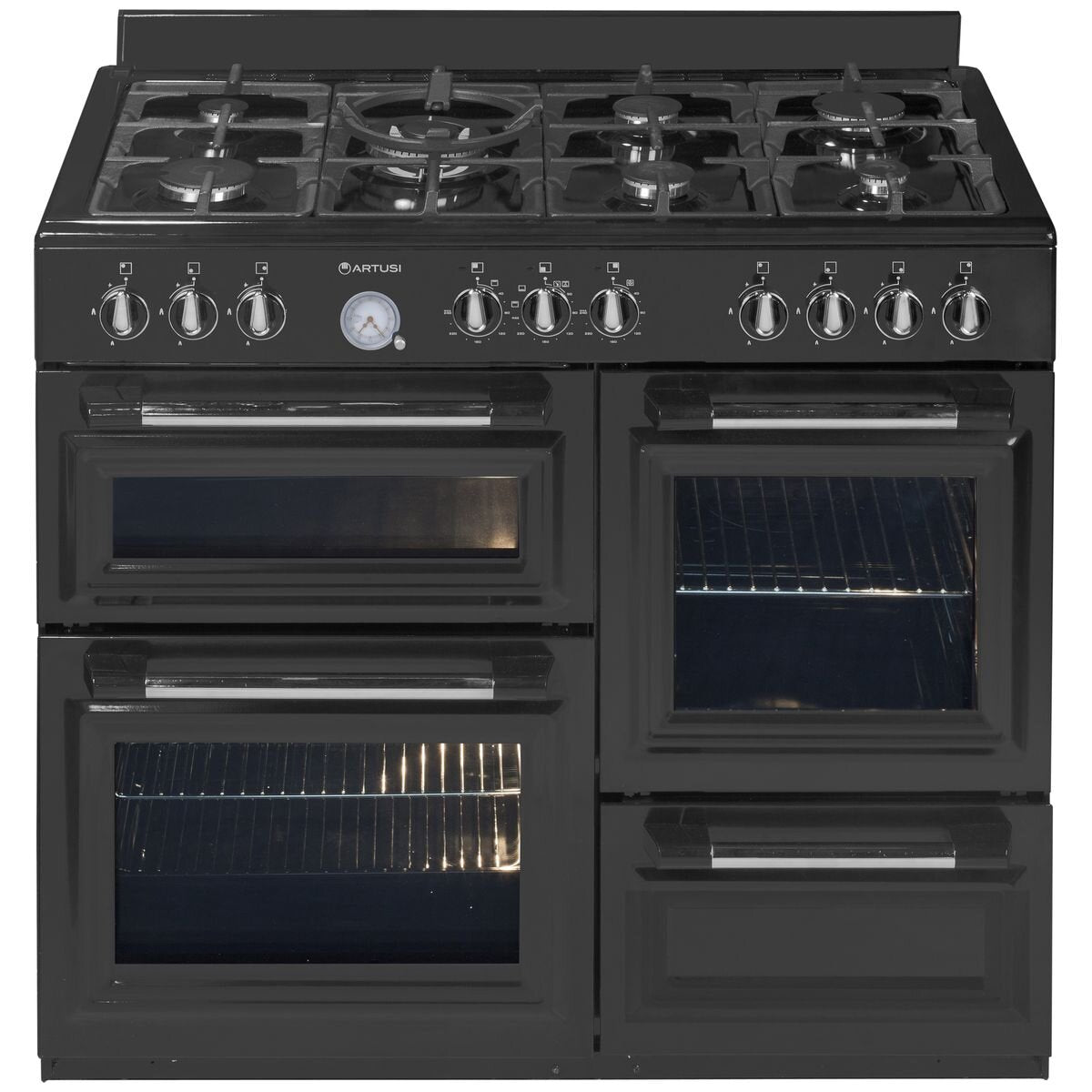 Artusi 100cm Dual Fuel Freestanding Oven - 7 Gas Burners, Two Electric Ovens, Separate Grill - AFGR1047B