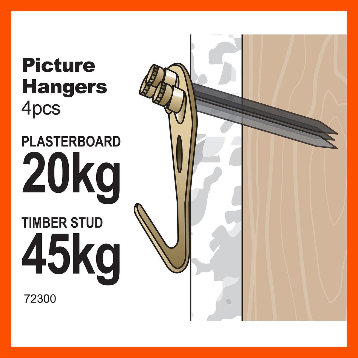 Everhang 45kg Brass Plated Steel Heavy-Duty Picture Hanging Angle Drive 4 Pack