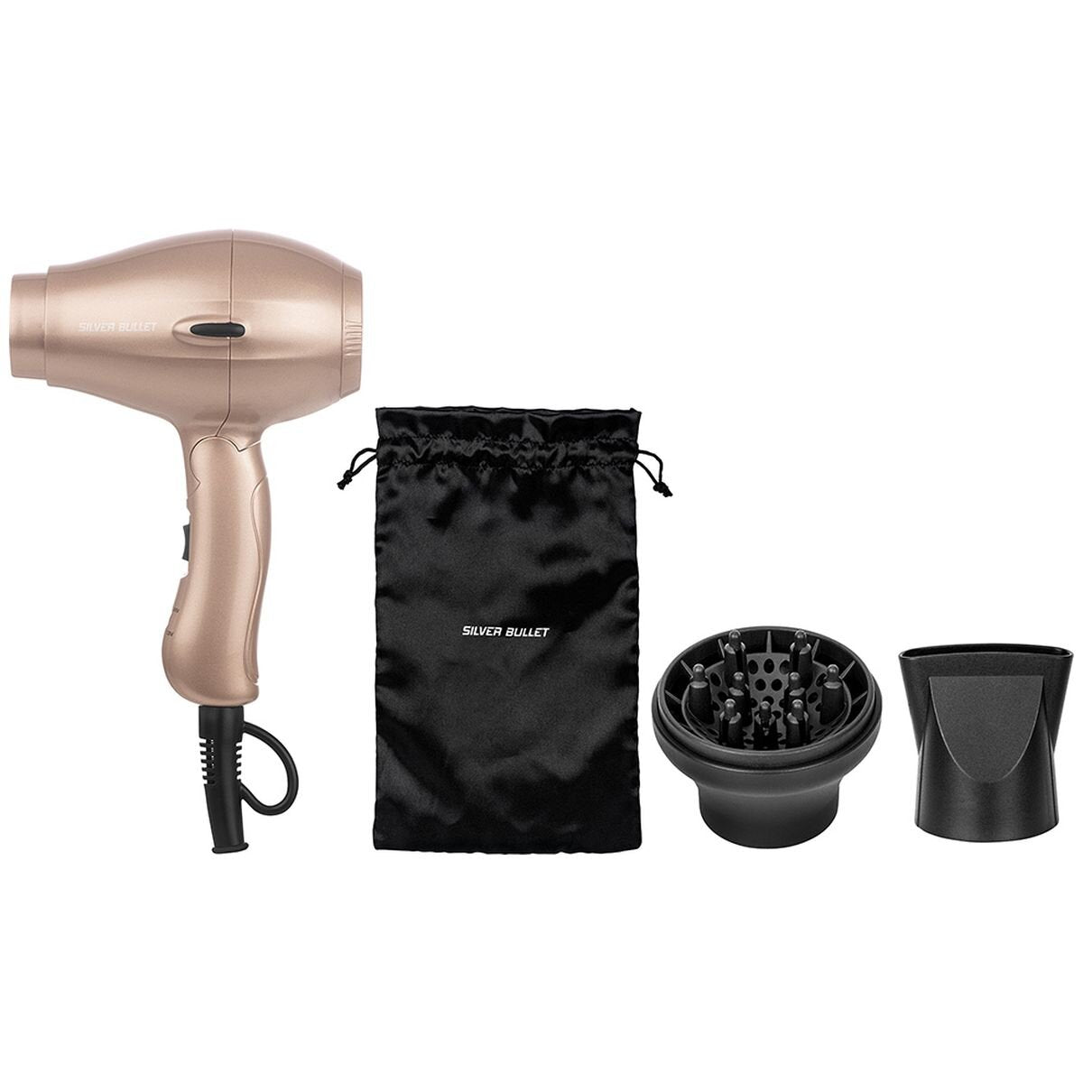 Silver Bullet Runway Foldable Travel Hair Dryer 1200W - Champagne, 12m/s Airflow, Dual Voltage - 900423