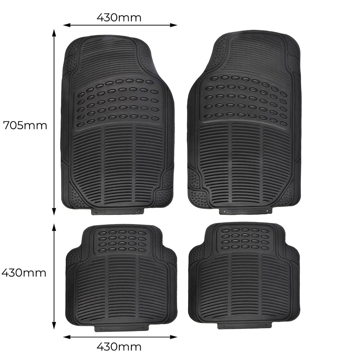 All Set Black PVC Car Floor Mat 4 Piece - Universal Fit - Heavy-Duty Protection - 430mm x 705mm - SuperSaverAU - view 3