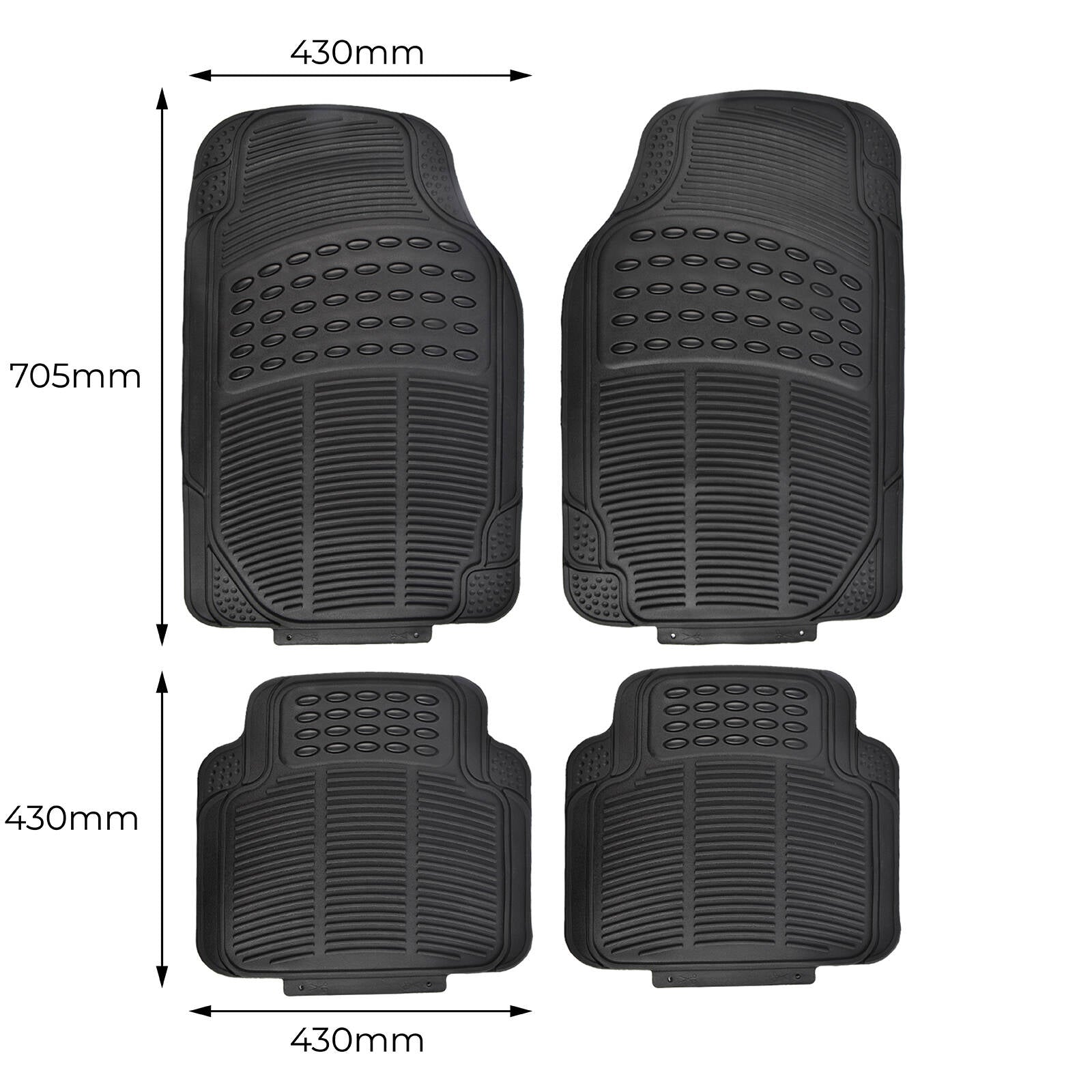 All Set 430 x 705mm Black PVC Car Floor Mat 4 Piece with Anti-Slip Backing